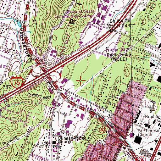 Topographic Map of Cleveland Community Hospital, TN