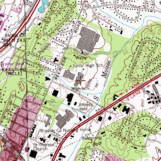 Topographic Map of Cleveland High School, TN