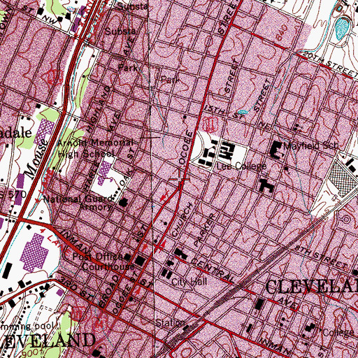 Topographic Map of Cleveland Public Library, TN