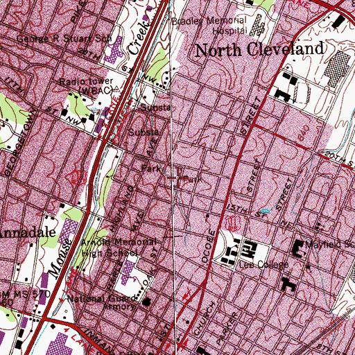 Topographic Map of Deer Park, TN