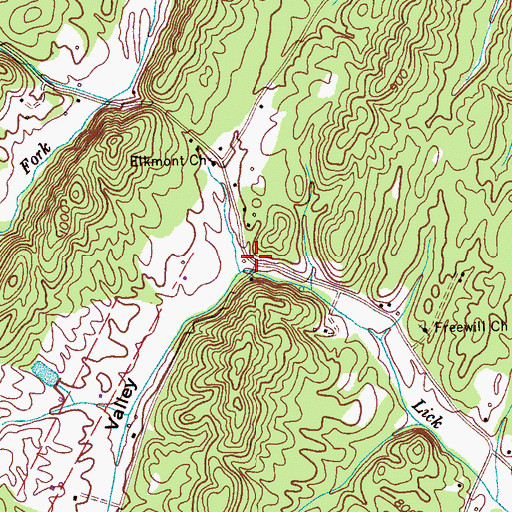 Topographic Map of Freewill, TN