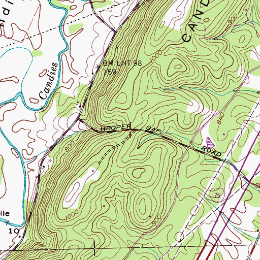 Topographic Map of Hooper Gap, TN