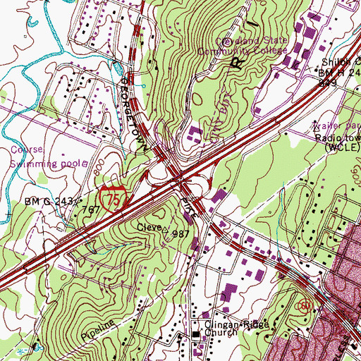 Topographic Map of Interchange 25, TN