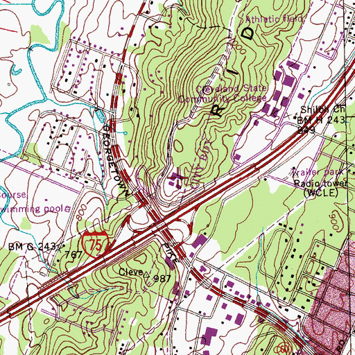 Topographic Map of Polk-Bradley Vocational Training Center, TN