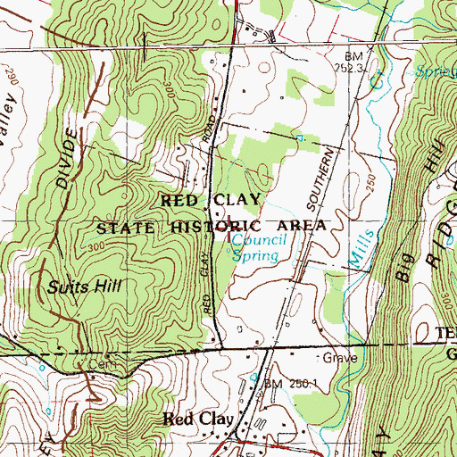 Topographic Map of Red Clay Council Grounds, TN