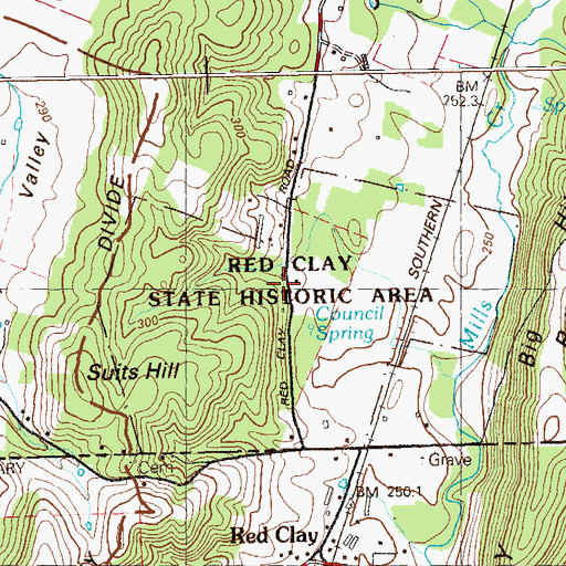 Topographic Map of Red Clay State Historic Area, TN