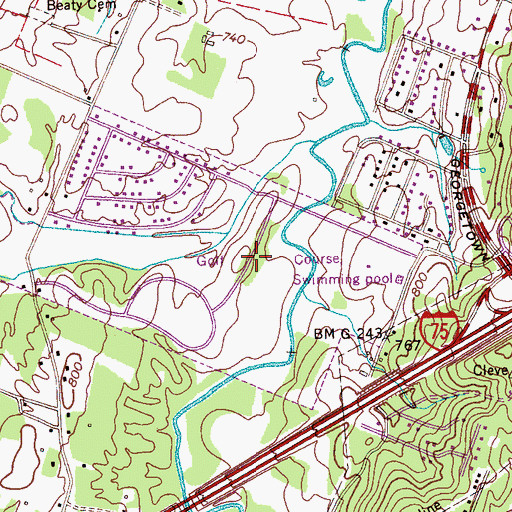 Topographic Map of Rolling Hills Golf Club, TN