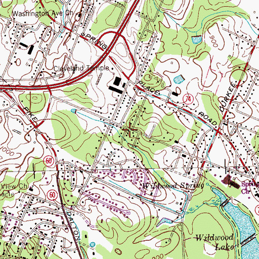 Topographic Map of Twin Oaks, TN