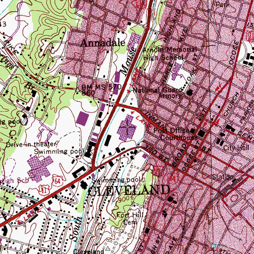 Topographic Map of Village Mall Shopping Center, TN
