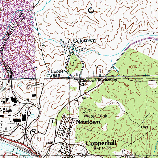 Topographic Map of Coletown Missionary Church, TN