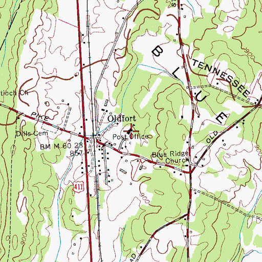 Topographic Map of South Polk Elementary School, TN