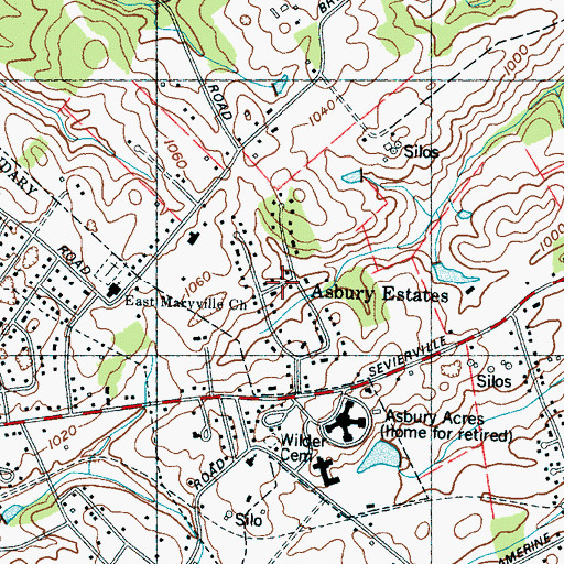 Topographic Map of Asbury Estates, TN