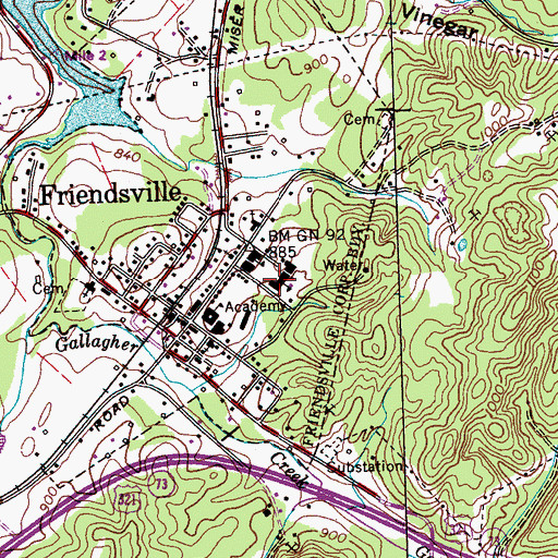 Topographic Map of Friendsville Elementary School, TN