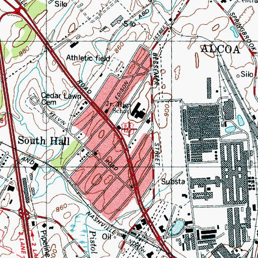Topographic Map of Hall Park, TN