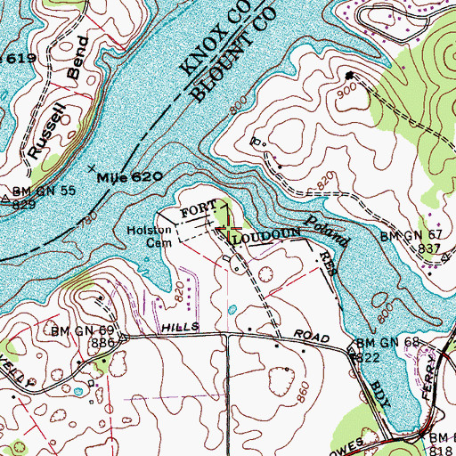 Topographic Map of Holston College (historical), TN