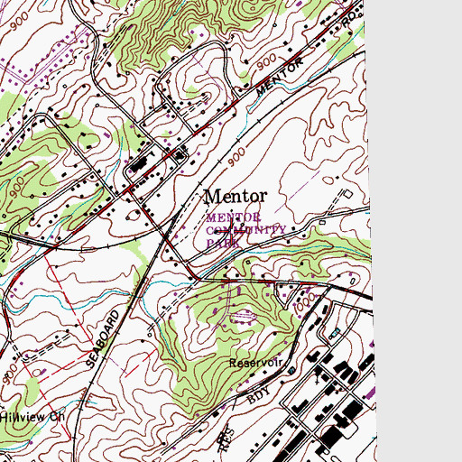 Topographic Map of Mentor Community Park, TN