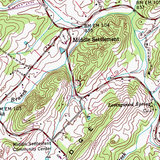 Topographic Map of Middle Settlement School (historical), TN