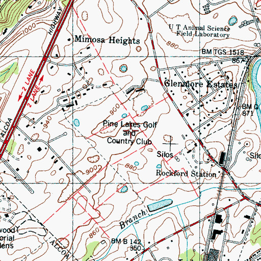 Topographic Map of Pine Lakes Golf and Country Club, TN