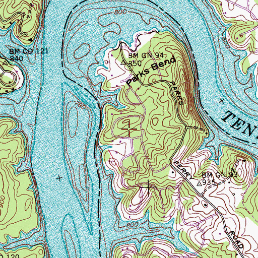 Topographic Map of Waterhaven, TN