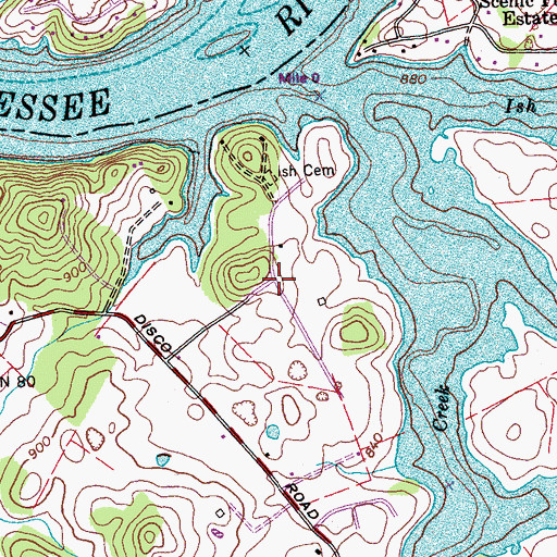Topographic Map of Watershaw, TN