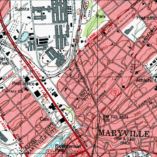 Topographic Map of Oldfield Park, TN