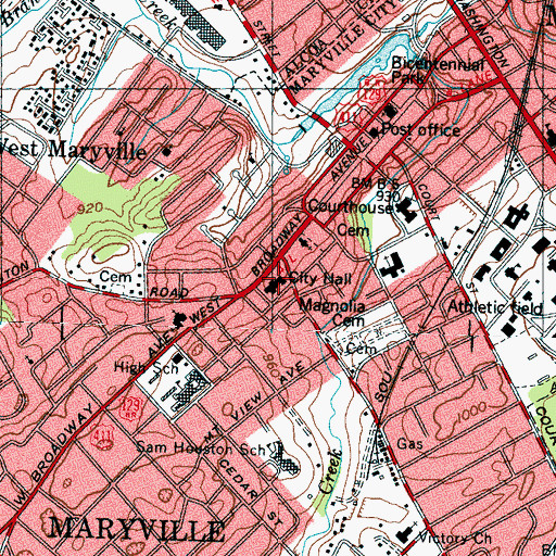 Topographic Map of Maryville City Hall, TN