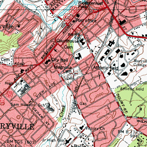 Topographic Map of Magnolia Cemetery, TN