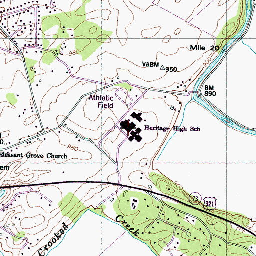 Topographic Map of Heritage High School, TN
