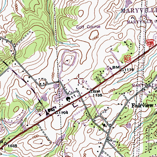 Topographic Map of Wallace Hills Golf Course, TN