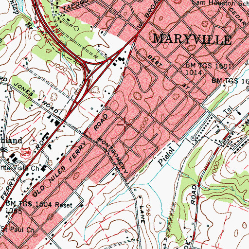 Topographic Map of Buena Vista, TN
