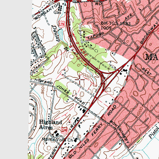 Topographic Map of Foothills Plaza Shopping Center, TN