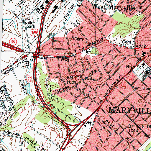 Topographic Map of Sunset View, TN