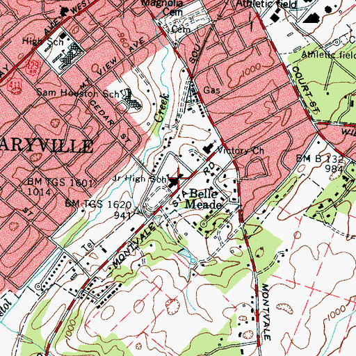 Topographic Map of Maryville Middle School, TN