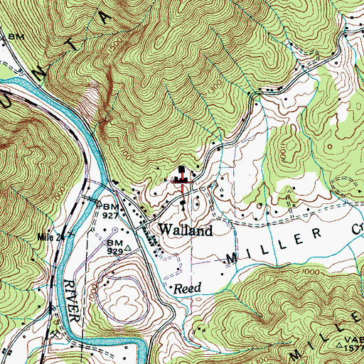 Topographic Map of Walland Middle School, TN