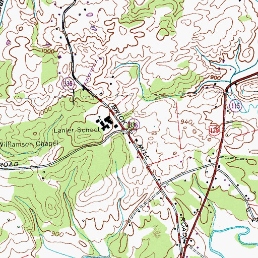 Topographic Map of Lanier, TN