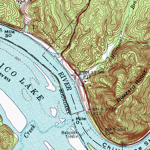 Topographic Map of Harrison Branch Boat Launching Ramp, TN