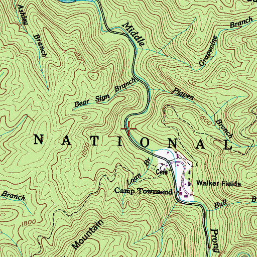 Topographic Map of Dosey Branch, TN