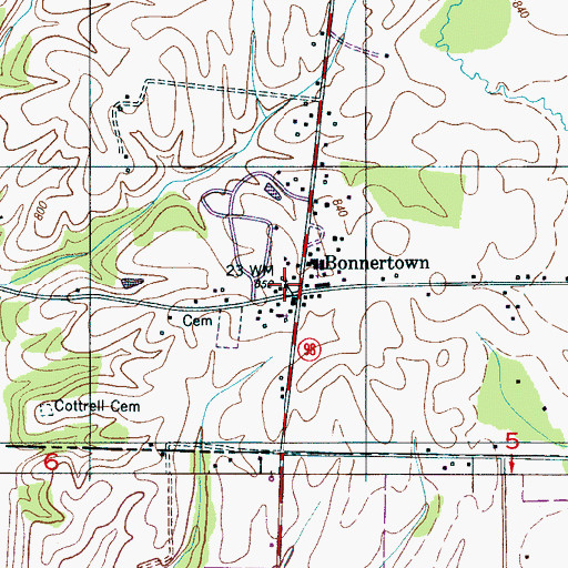 Topographic Map of Bonnertown Methodist Church, TN