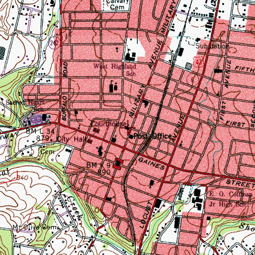 Topographic Map of Downtown Church of Christ, TN