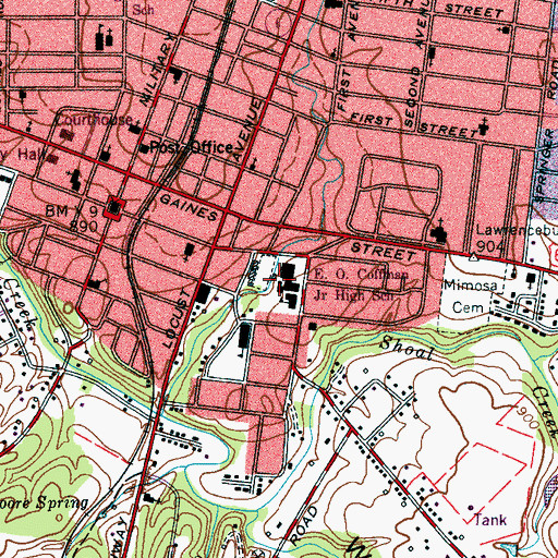 Topographic Map of E O Coffman Middle School, TN