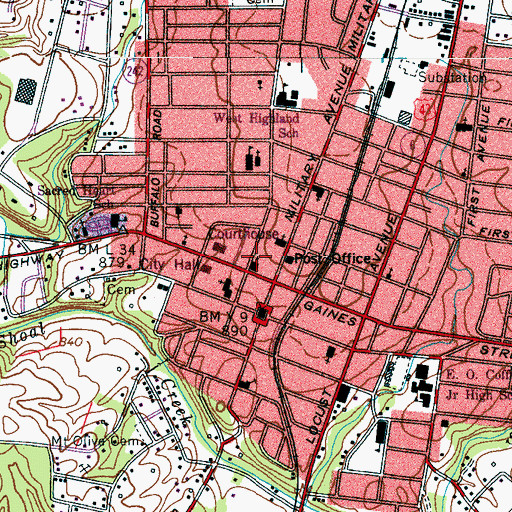 Topographic Map of First Baptist Church, TN