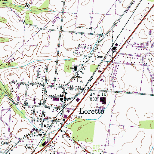 Topographic Map of First Baptist Church, TN