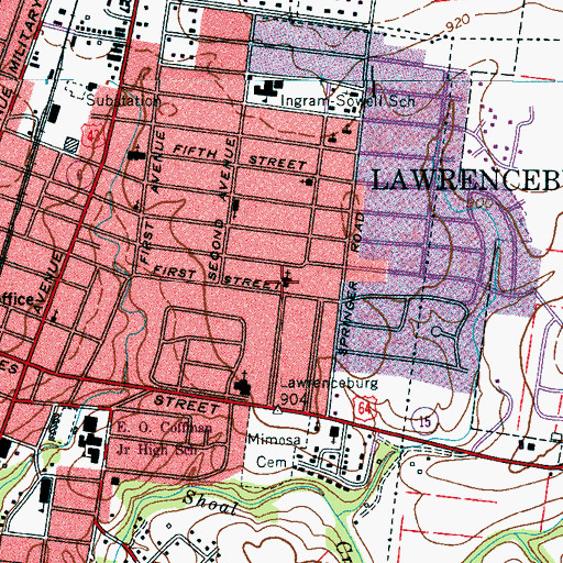 Topographic Map of First Street Church of Christ, TN