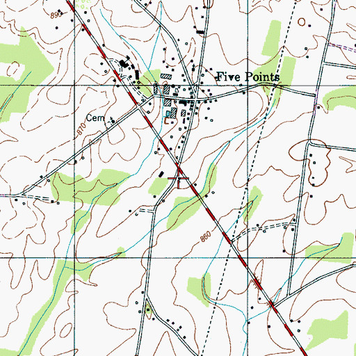Topographic Map of Five Points Baptist Church, TN