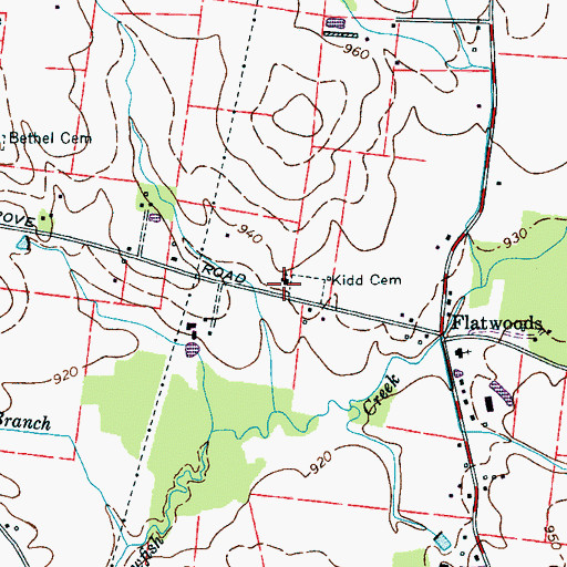 Topographic Map of Flatwoods Baptist church, TN