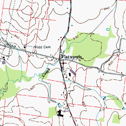Topographic Map of Flatwoods Church of Christ, TN