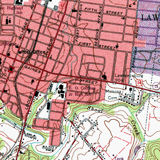Topographic Map of Lawrence County Public Library, TN