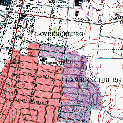 Topographic Map of Lawrenceburg United Pentecostal Church, TN