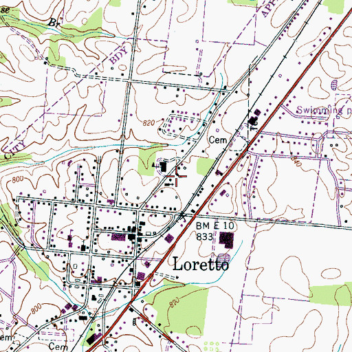 Topographic Map of Loretto Church of Christ, TN