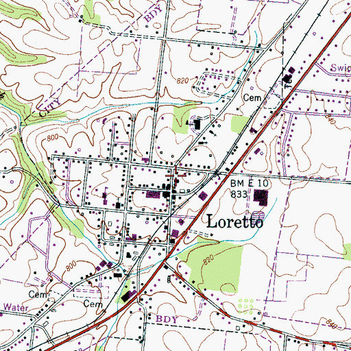 Topographic Map of Loretto City Hall, TN